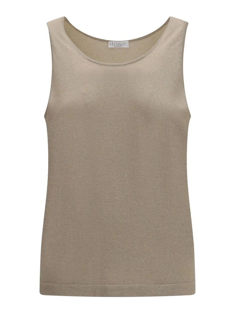 Beige Cashmere Sleeveles T-Shirt