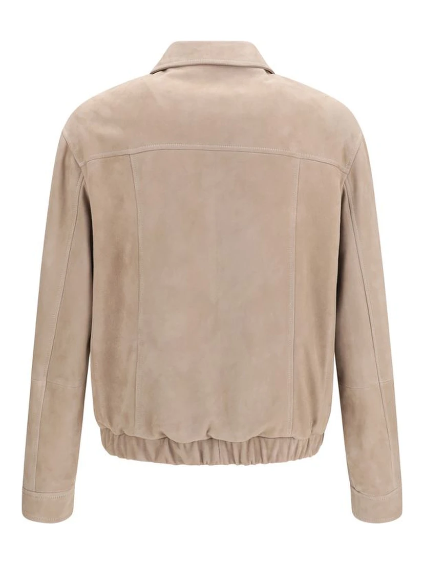 Beige Calf Leather Bos Taurus Bomber