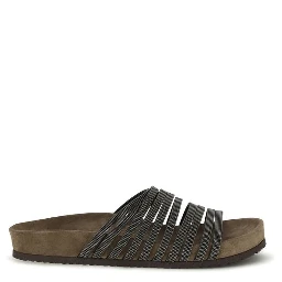 Black Calf Leather Bos Taurus Flat Sandals