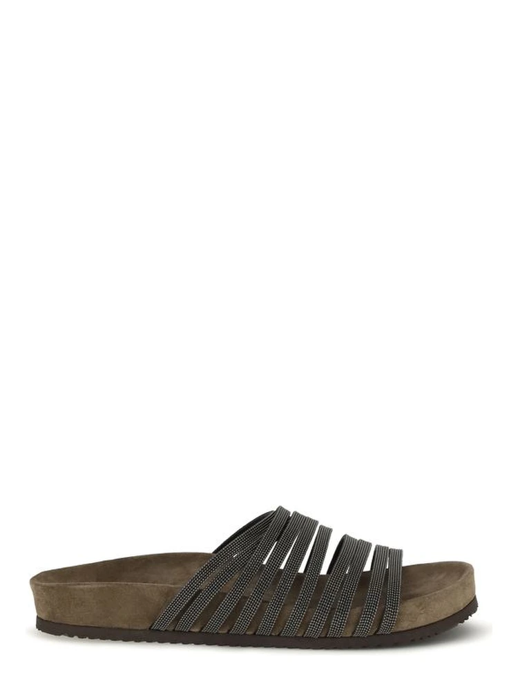 Black Calf Leather Bos Taurus Flat Sandals