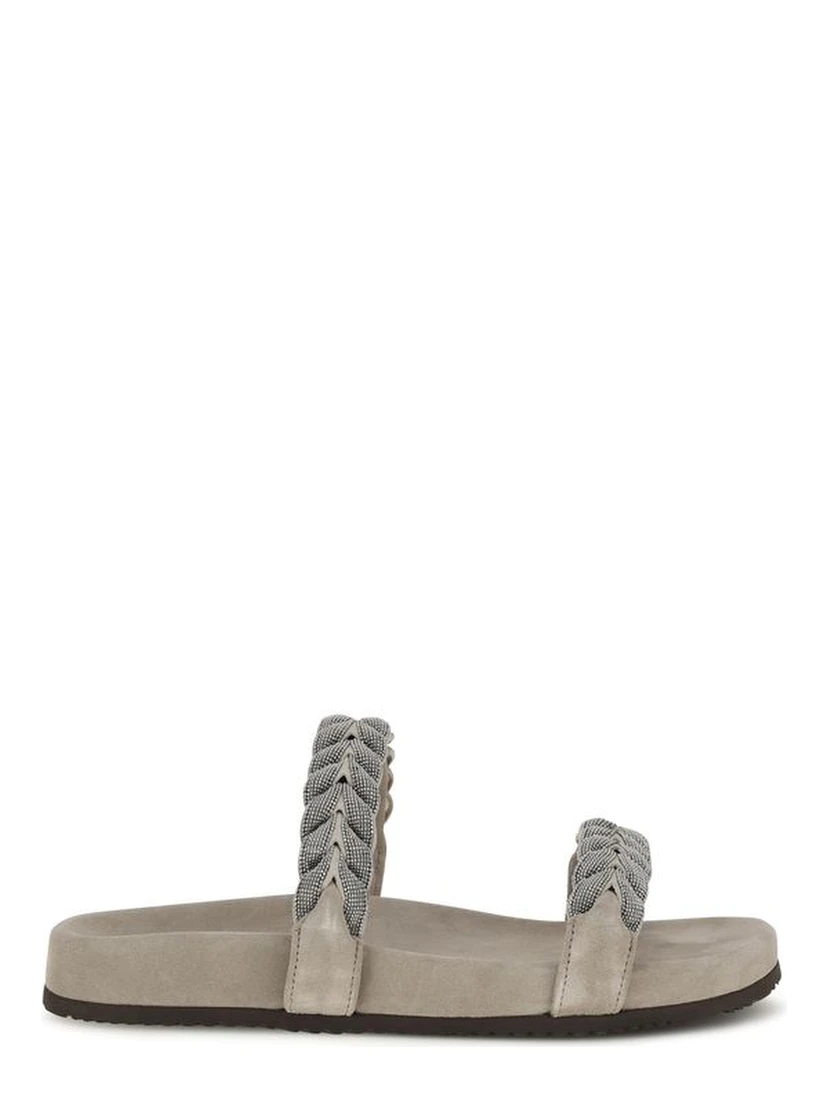 Gray Calf Leather Bos Taurus Flat Sandals