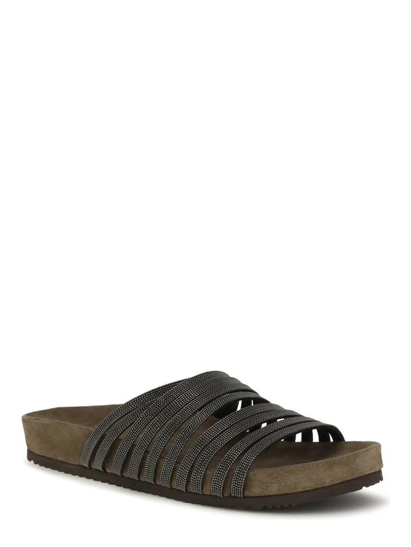 Black Calf Leather Bos Taurus Flat Sandals