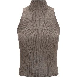 Brown Cashmere Sleeveles Sweater