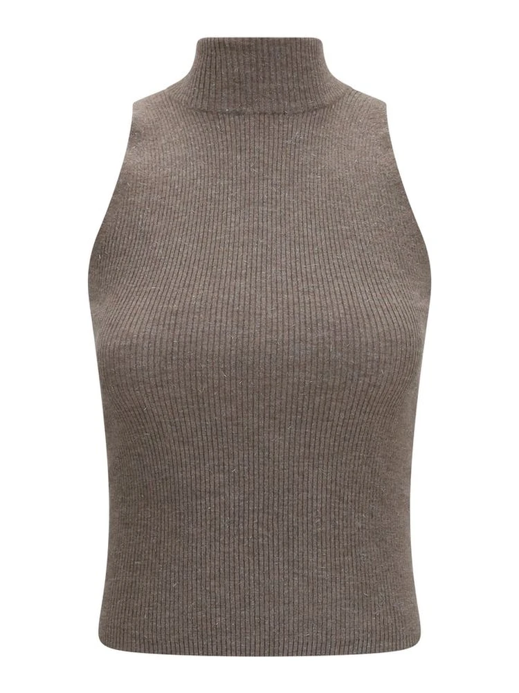 Brown Cashmere Sleeveles Sweater