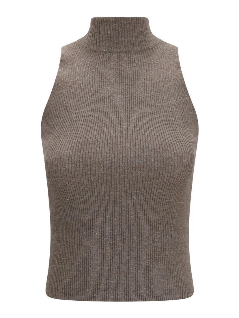 Brown Cashmere Sleeveles Sweater