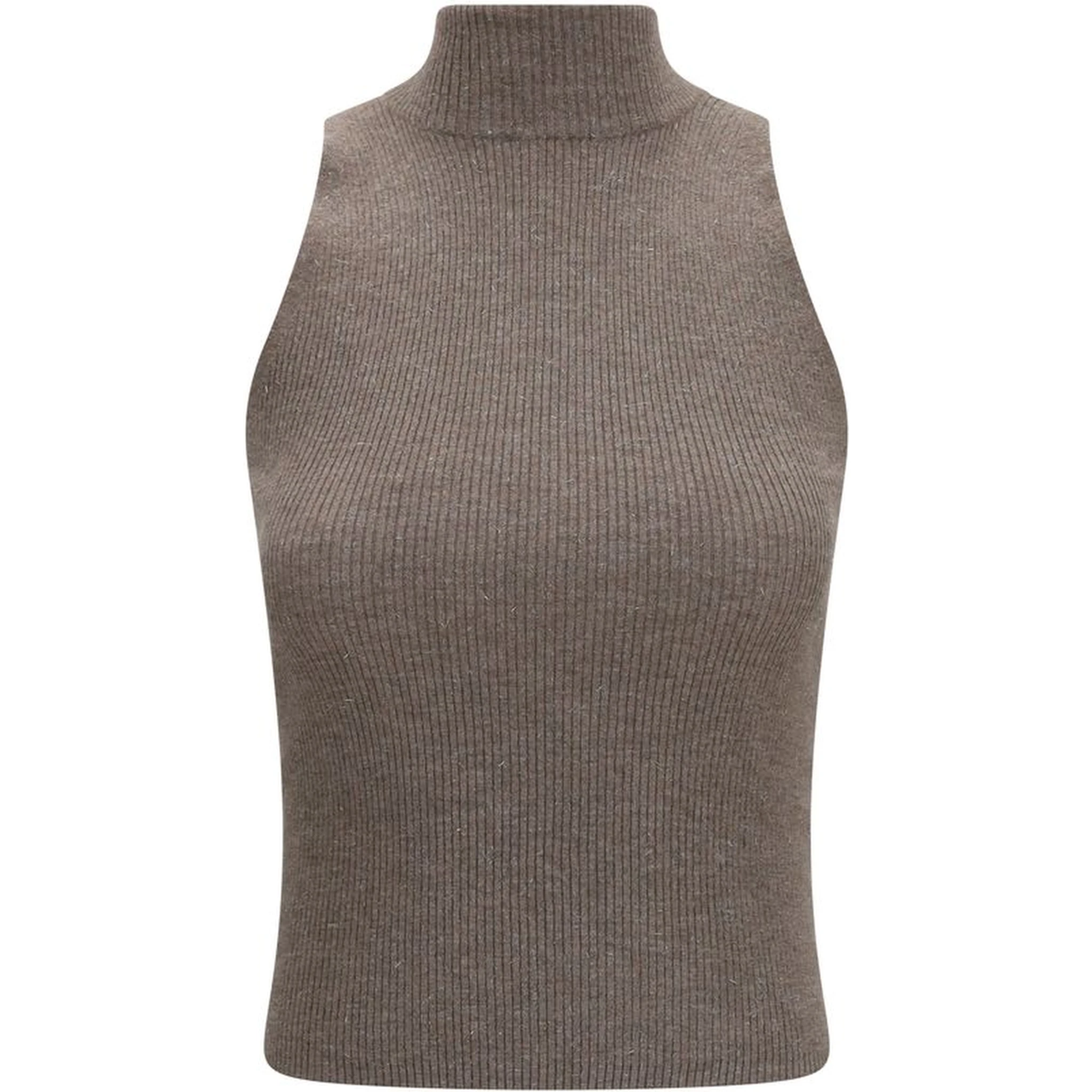 Brown Cashmere Sleeveles Sweater