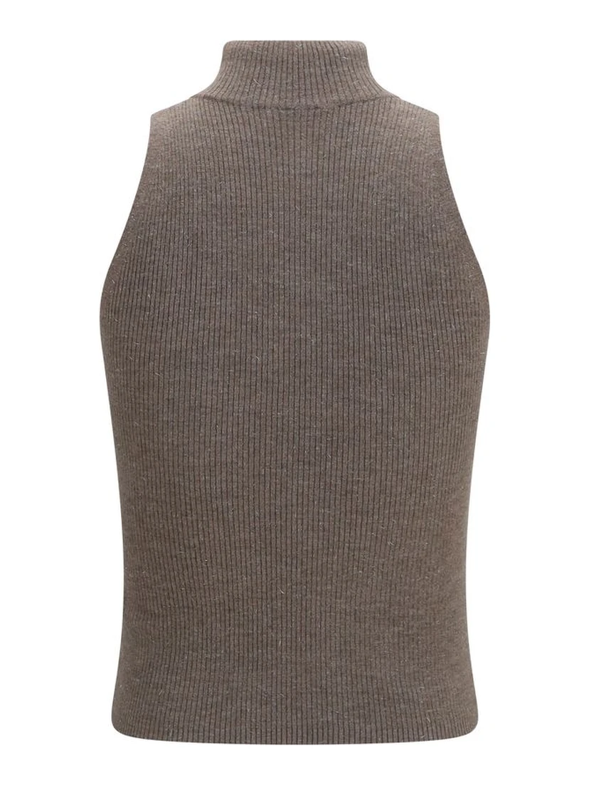Brown Cashmere Sleeveles Sweater
