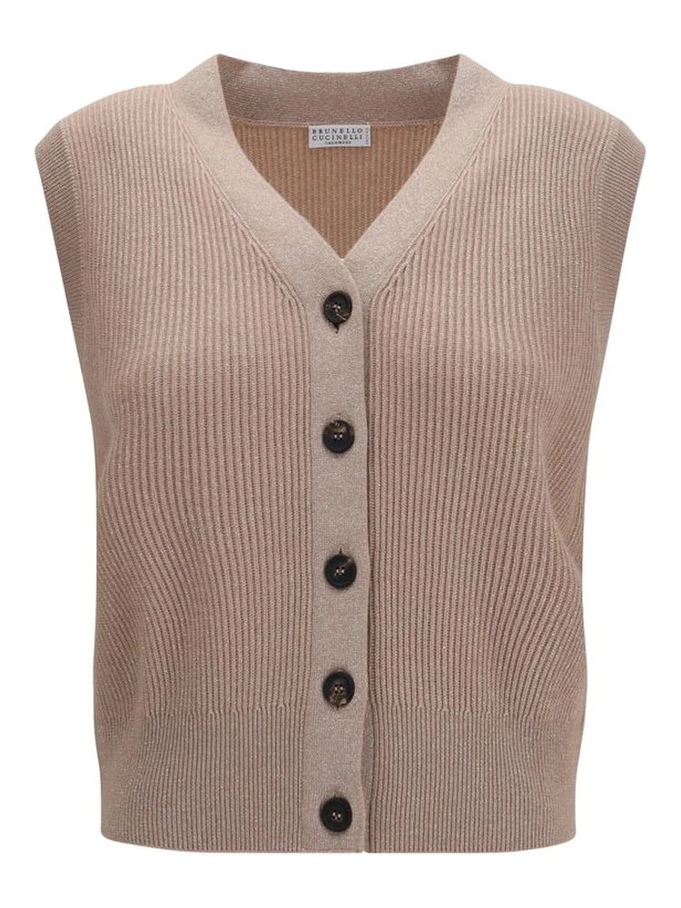 Beige Cashmere Sleeveles Sweater