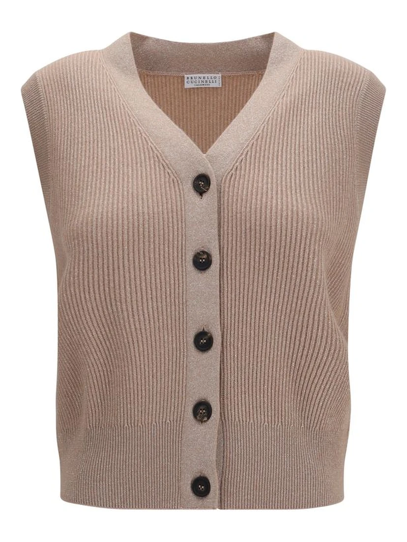 Beige Cashmere Sleeveles Sweater