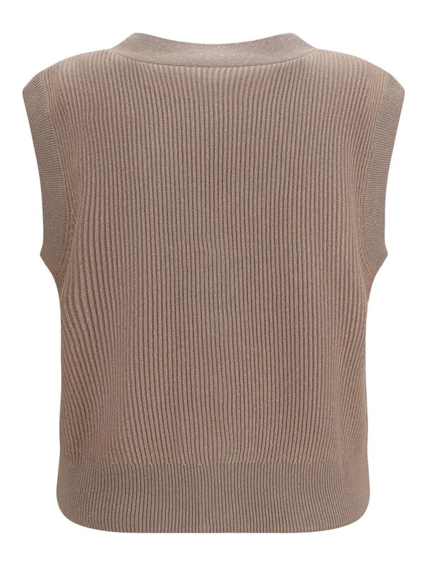 Beige Cashmere Sleeveles Sweater