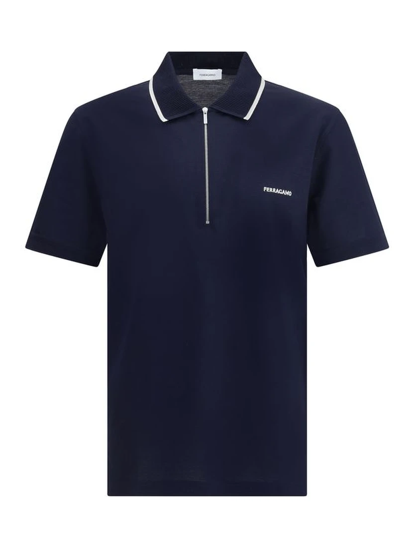 Blue Cotton Polo Shirt