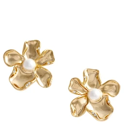 GOLD PEARL FLOWER EARRINGS