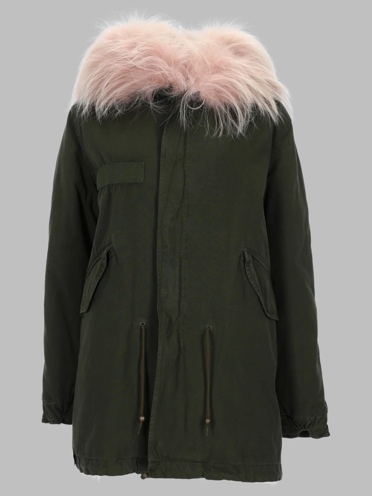 pink fur parka
