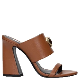 Brown Leather Stiletto Heel Sandals