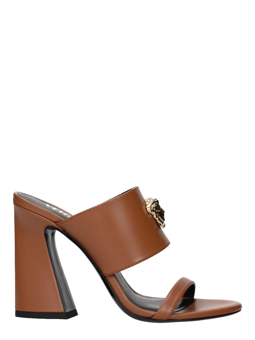 Brown Leather Stiletto Heel Sandals
