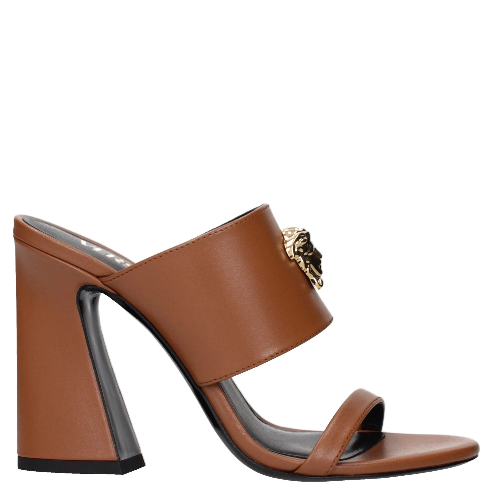 Brown Leather Stiletto Heel Sandals