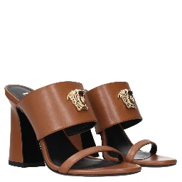 Brown Leather Stiletto Heel Sandals