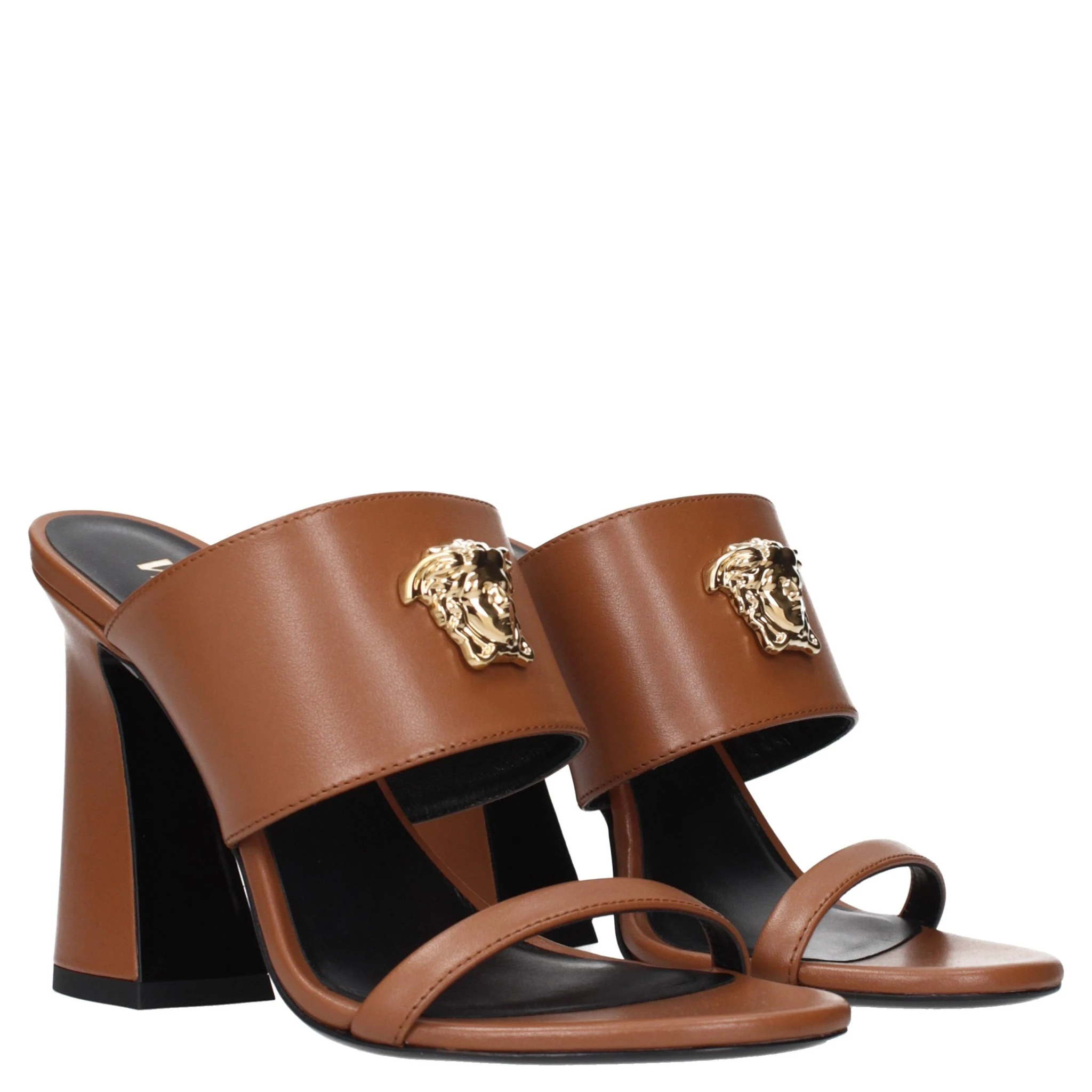 Brown Leather Stiletto Heel Sandals