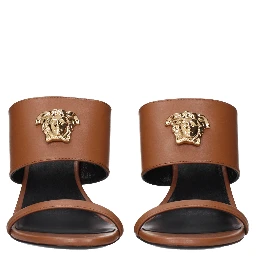 Brown Leather Stiletto Heel Sandals