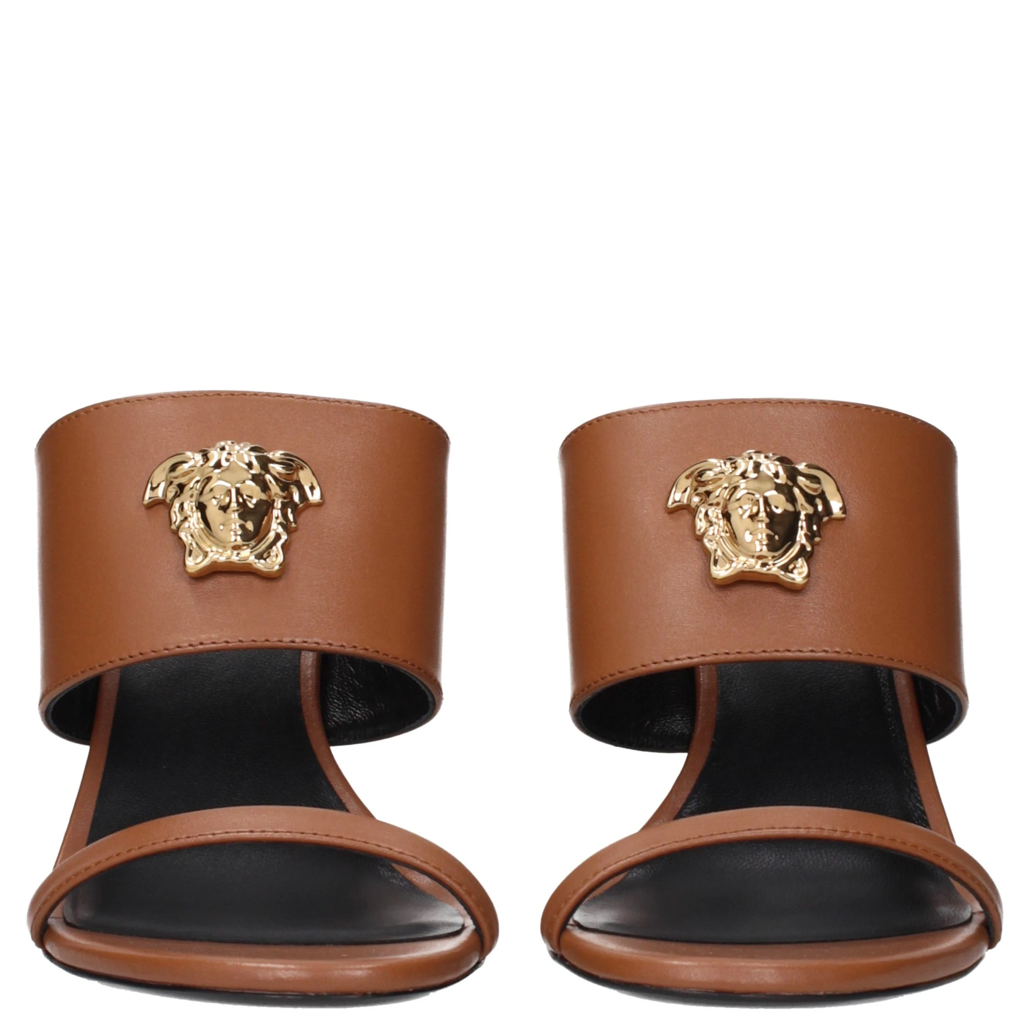 Brown Leather Stiletto Heel Sandals