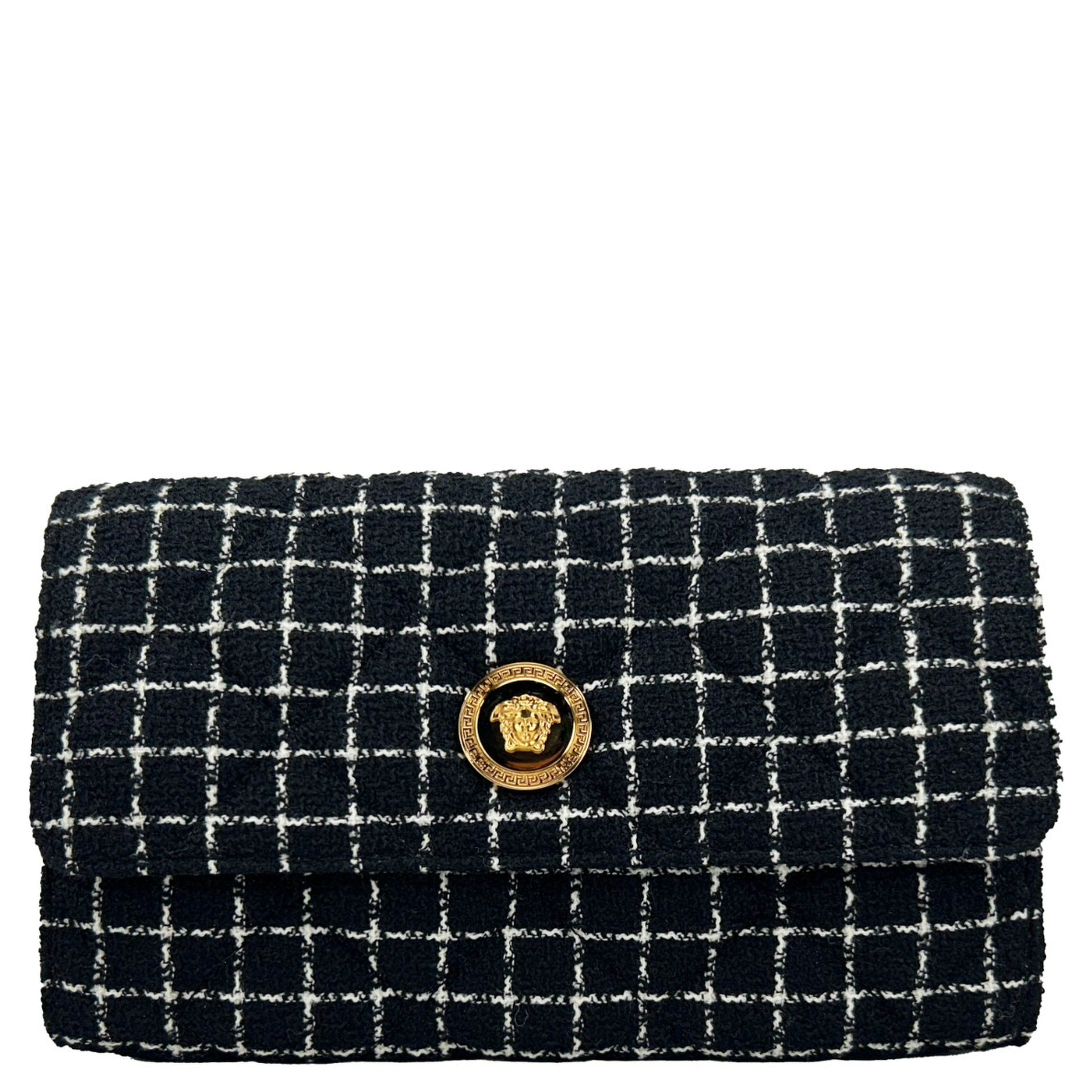 Versace Wallet On A Chain Fabric Black Crossbody Bag