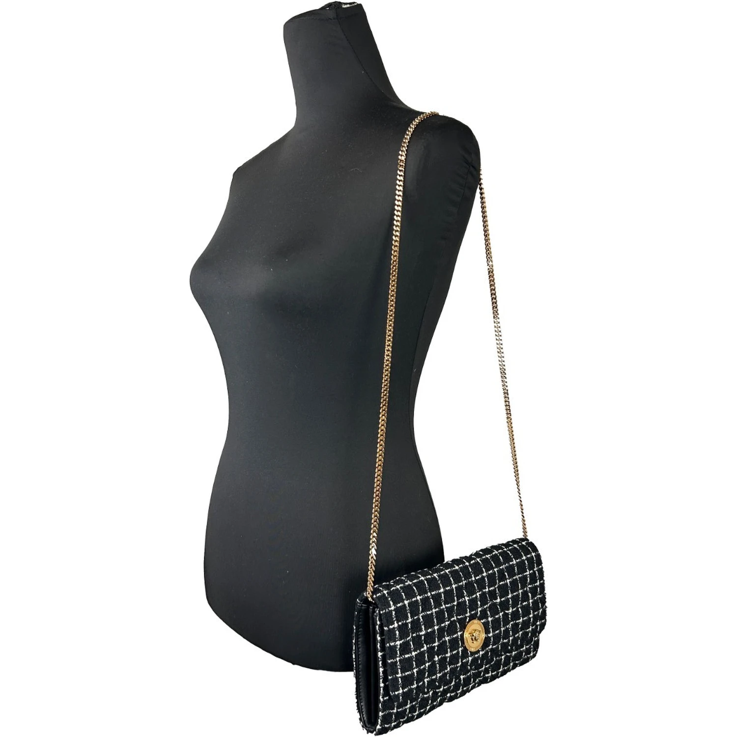 Versace Wallet On A Chain Fabric Black Crossbody Bag