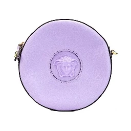 Versace Round Disco Lilac Pebbled Leather Camera Case Crossbody Bag Purse