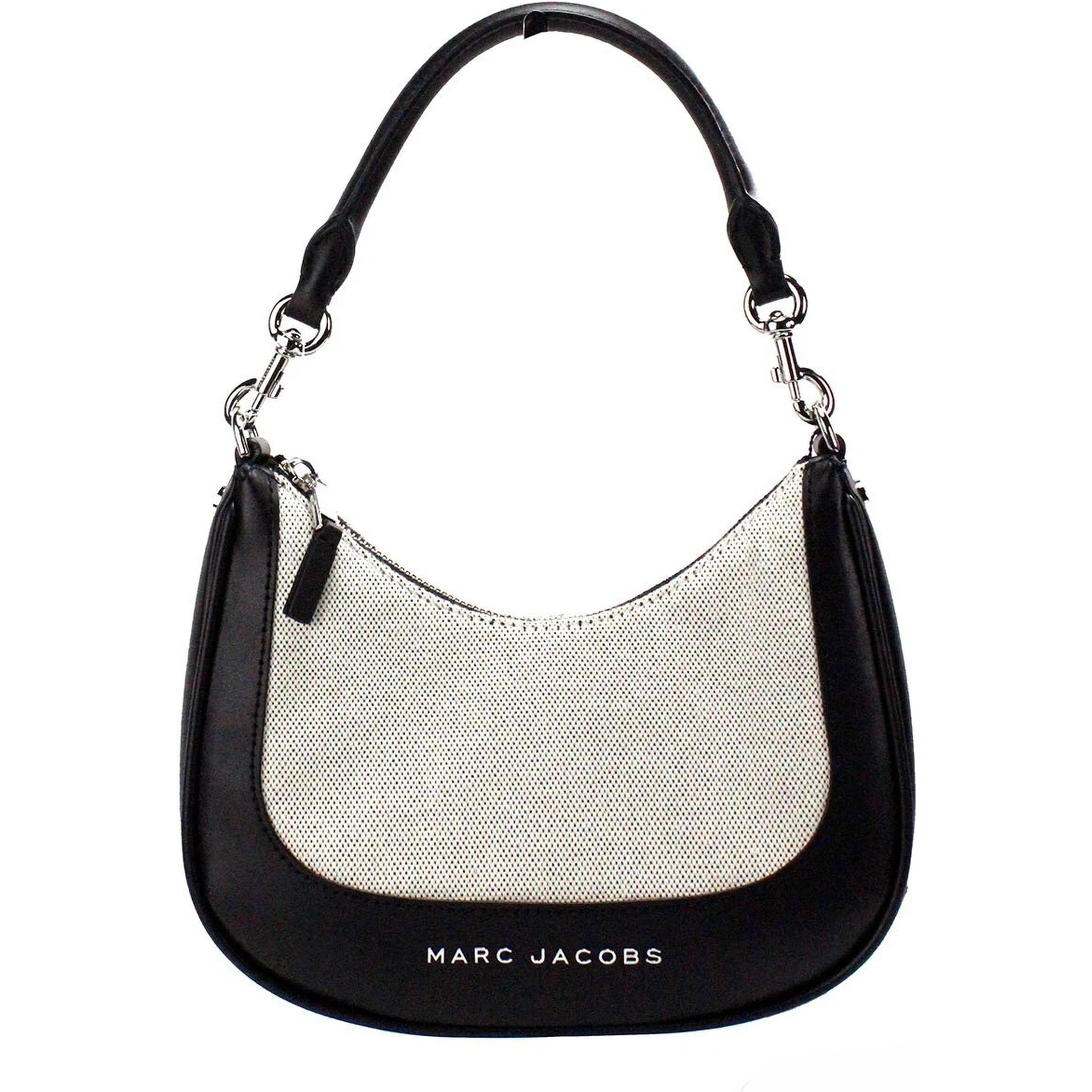 Marc Jacobs Natural Black Canvas Leather Hobo Shoulder Handbag Purse