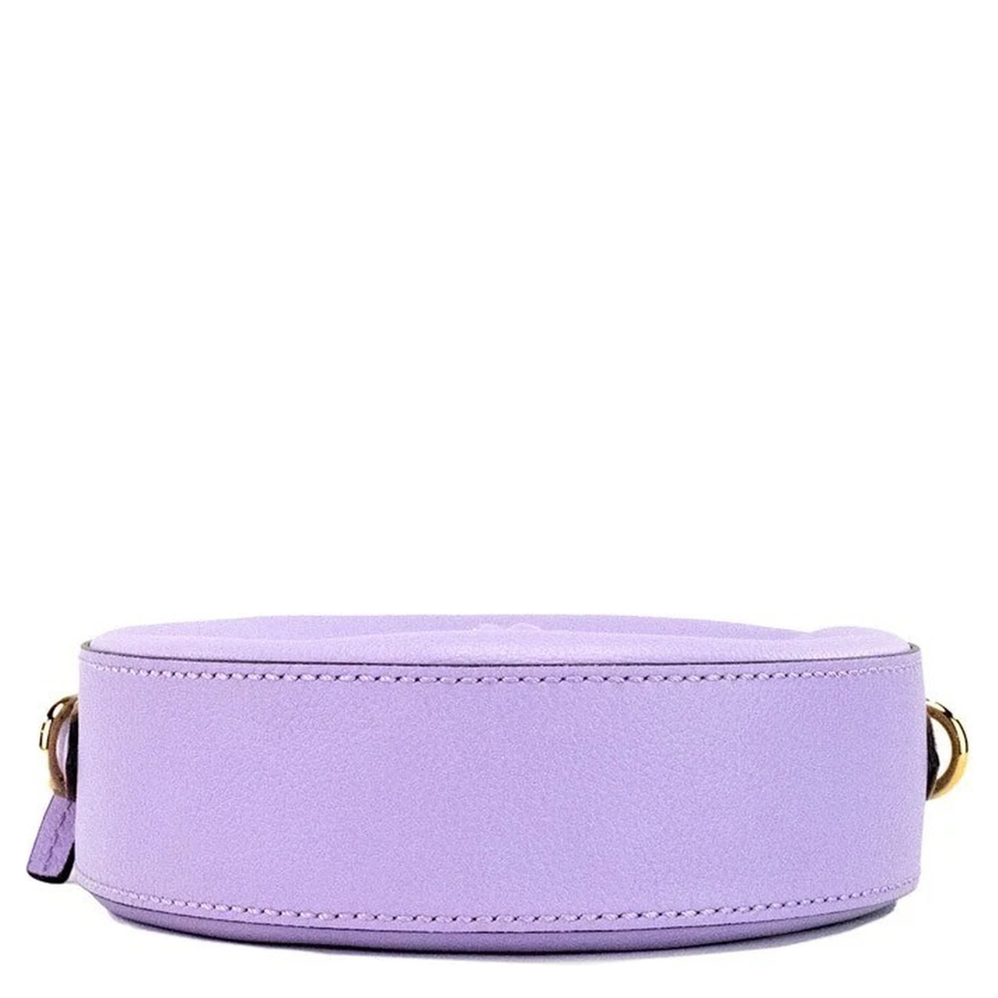 Versace Round Disco Lilac Pebbled Leather Camera Case Crossbody Bag Purse