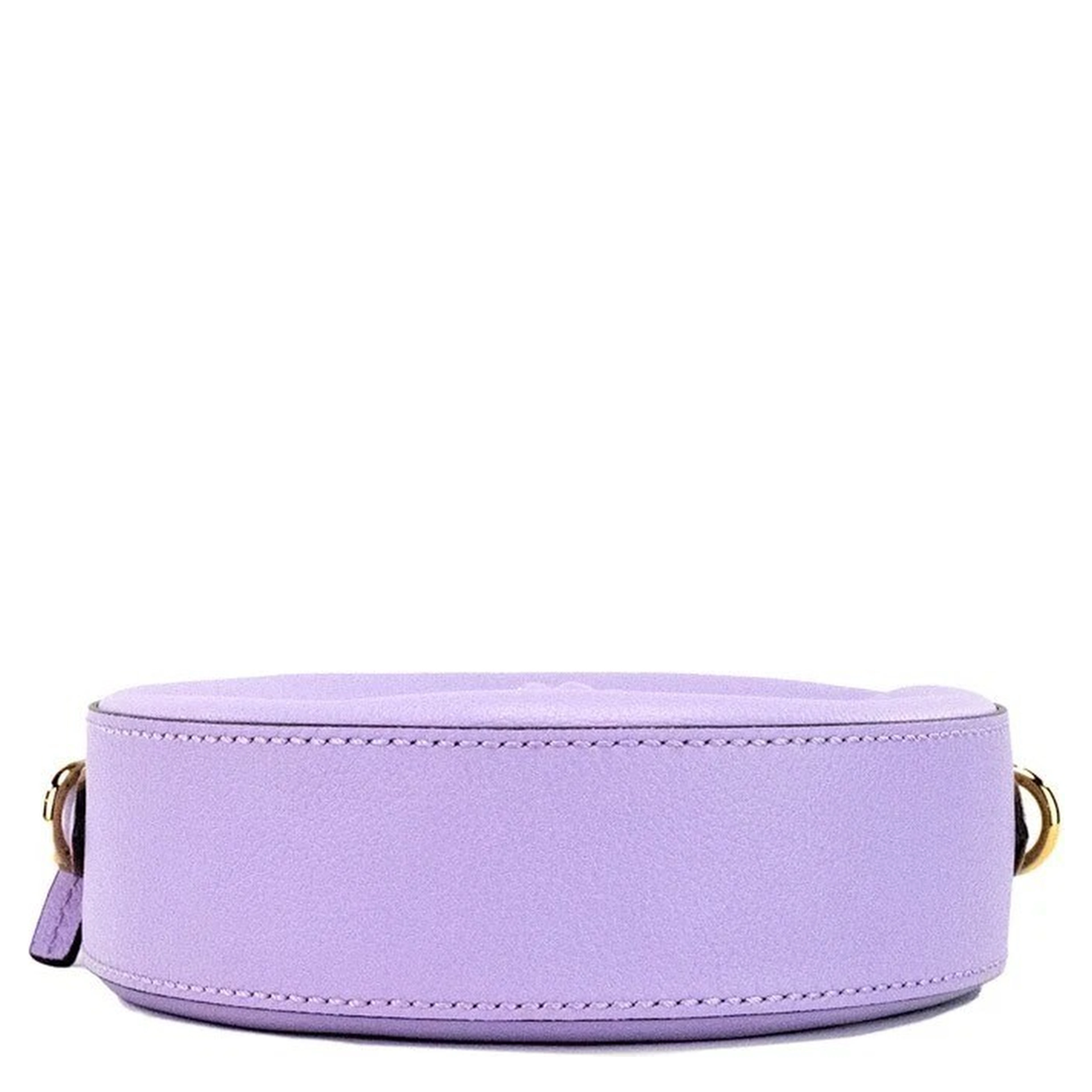 Versace Round Disco Lilac Pebbled Leather Camera Case Crossbody Bag Purse
