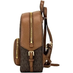 Michael Kors Jaycee Mini XS Brown Signature PVC Zip Pocket Shoulder Backpack Bag