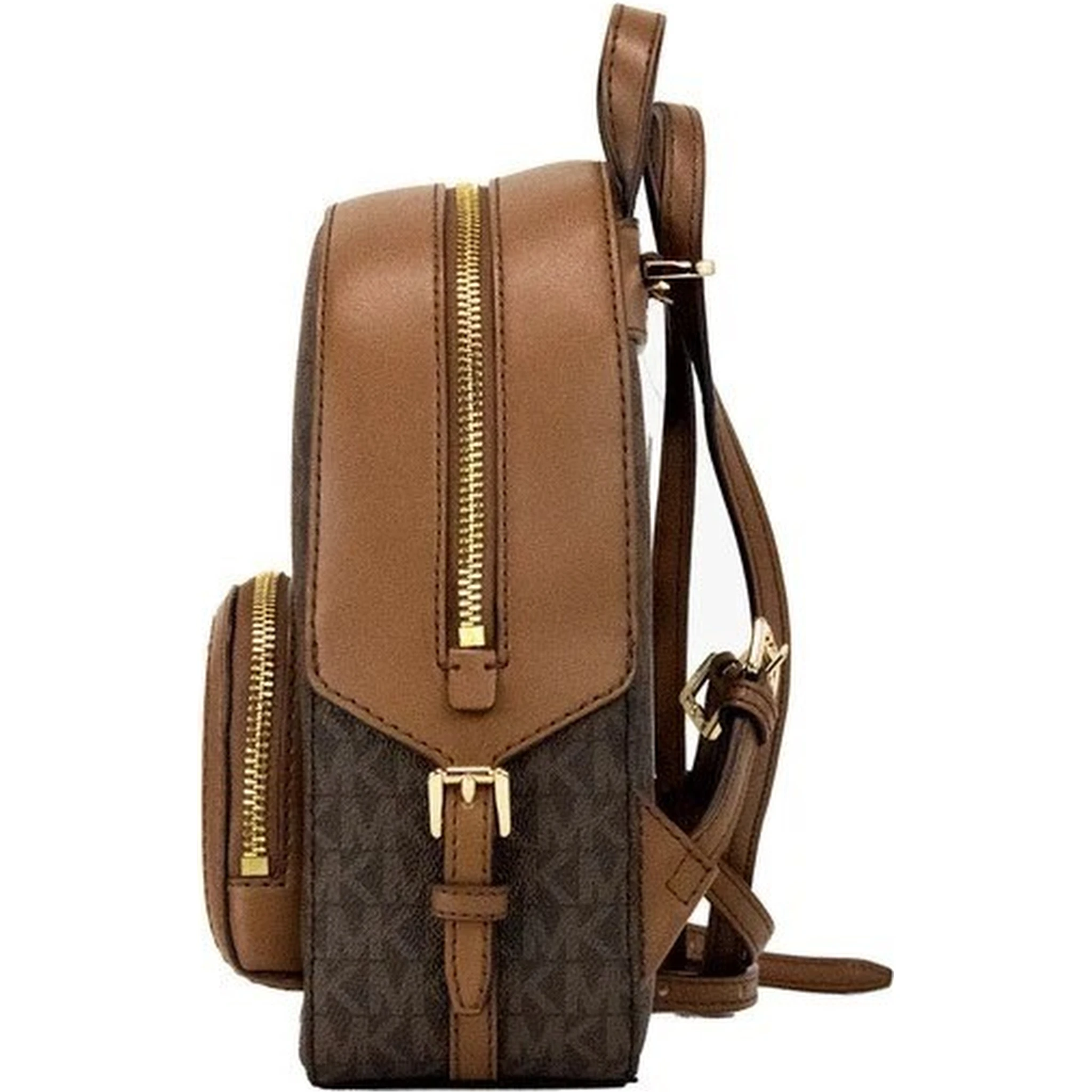 Michael Kors Jaycee Mini XS Brown Signature PVC Zip Pocket Shoulder Backpack Bag