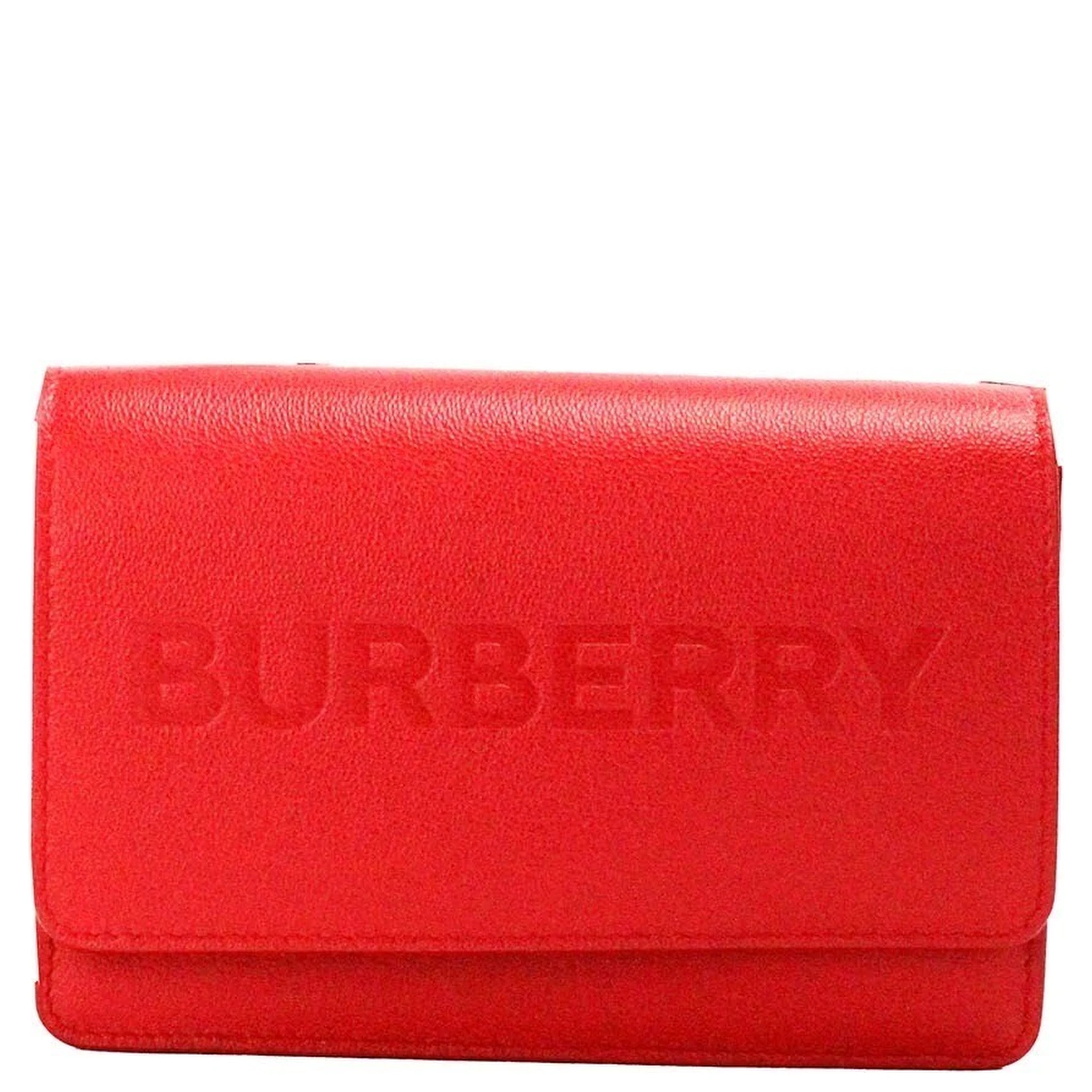 Burberry Hampshire Small Red Embossed Logo Smooth Leather Crossbody Bag
