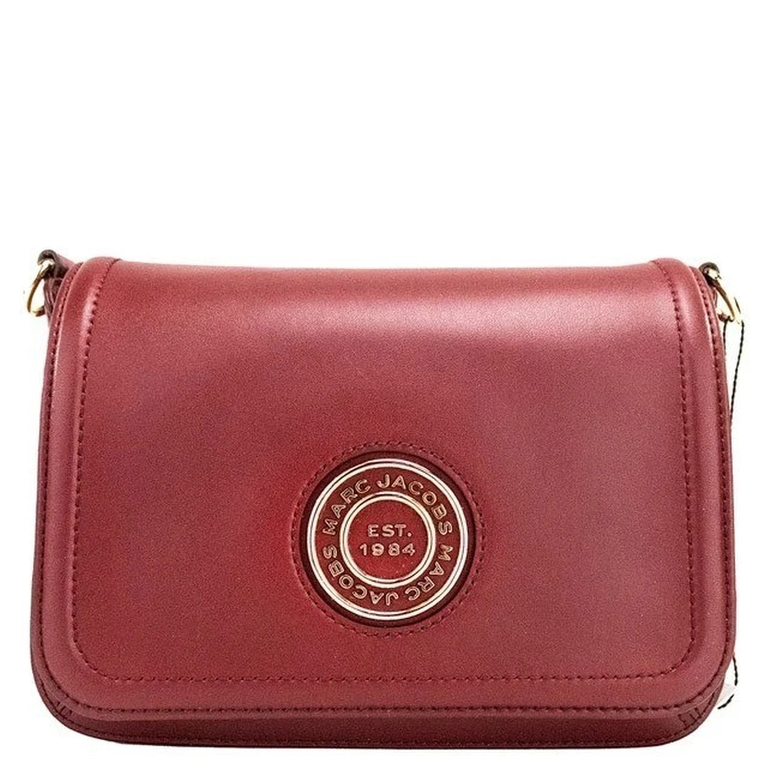 Marc Jacobs Medium Metal Signet Syrah Smooth Leather Flap Crossbody Purse Bag