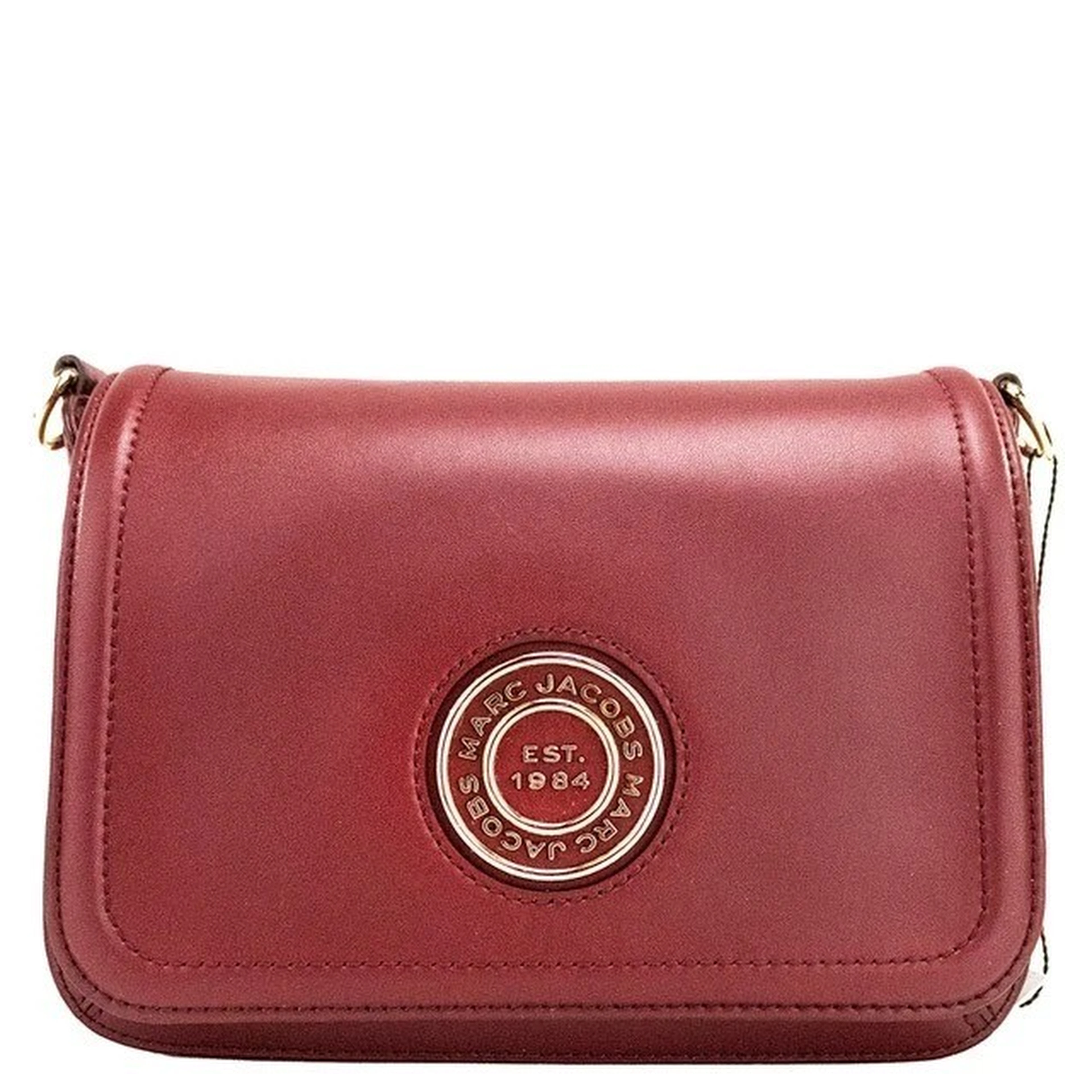 Marc Jacobs Medium Metal Signet Syrah Smooth Leather Flap Crossbody Purse Bag