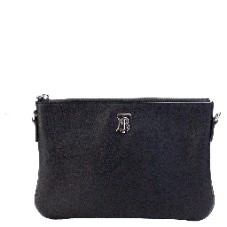 Burberry Peyton Monogram Black Leather Pouch Crossbody Bag Purse