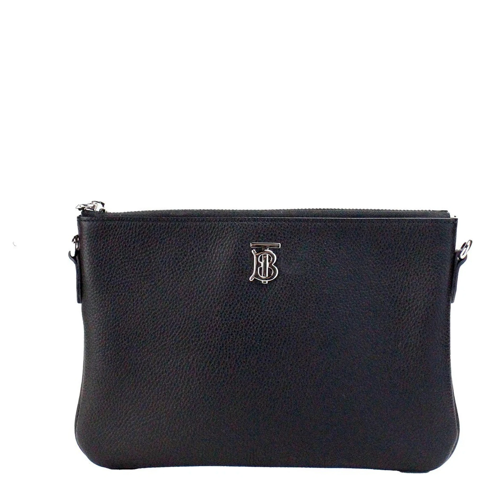 Burberry Peyton Monogram Black Leather Pouch Crossbody Bag Purse