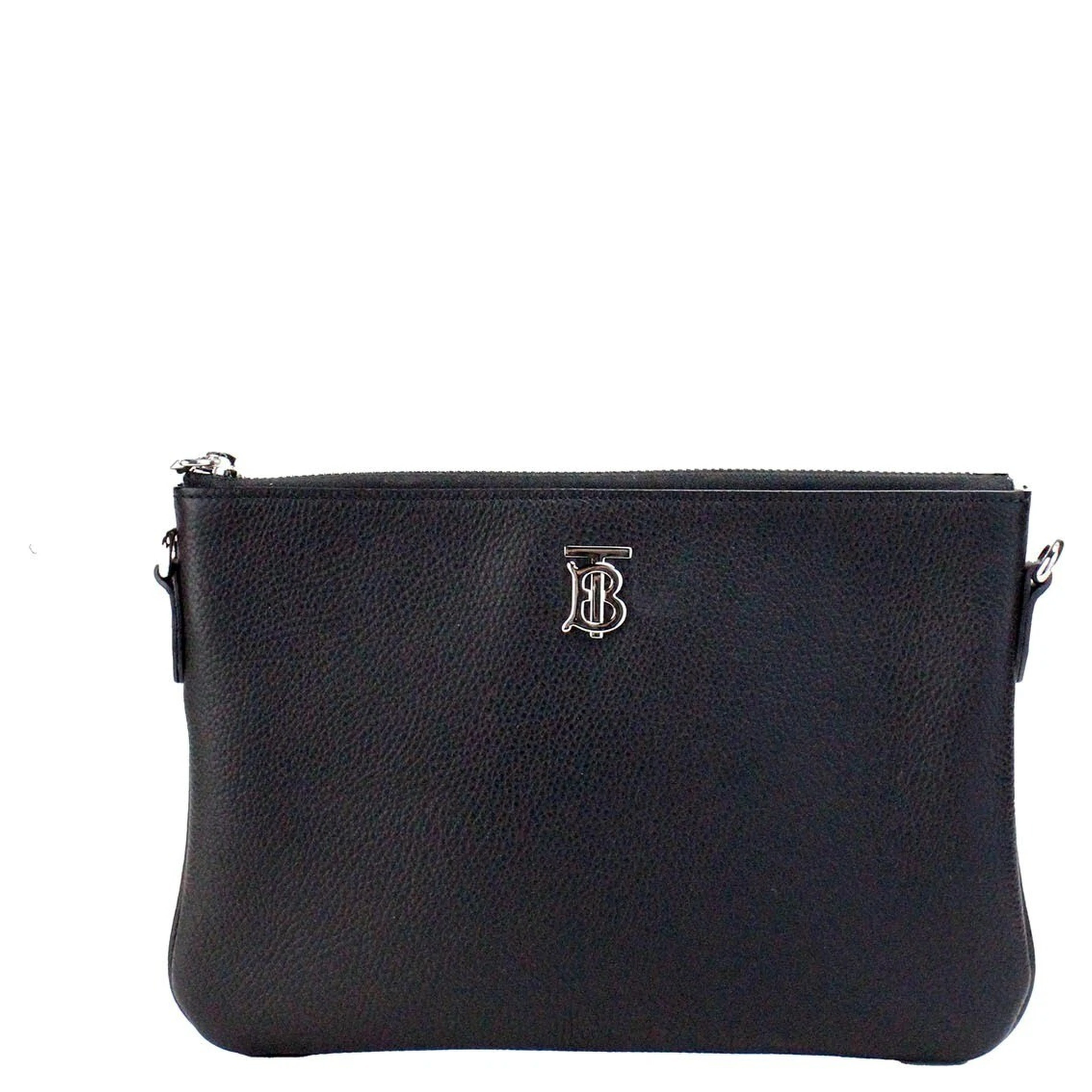 Burberry Peyton Monogram Black Leather Pouch Crossbody Bag Purse