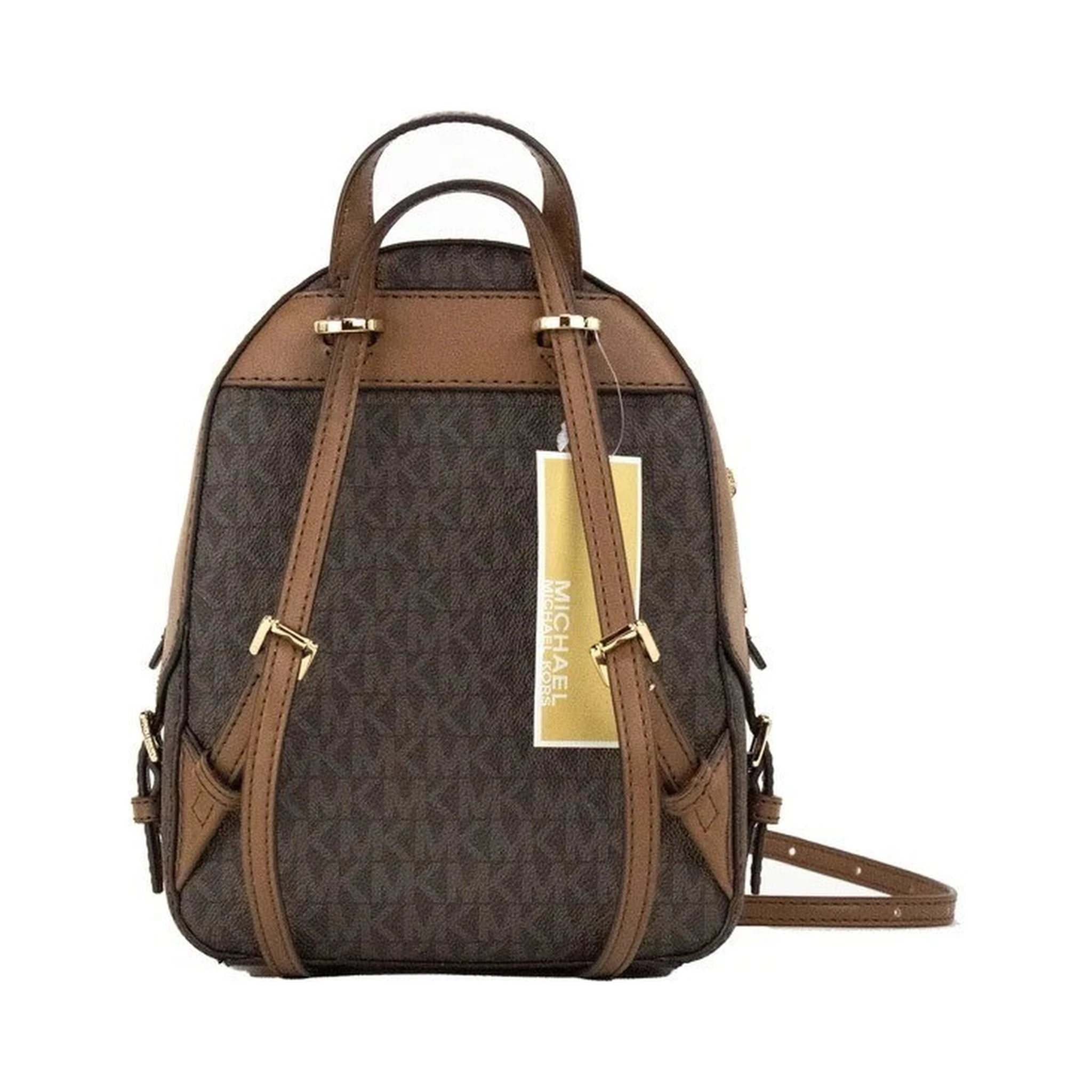 Michael Kors Jaycee Mini XS Brown Signature PVC Zip Pocket Shoulder Backpack Bag