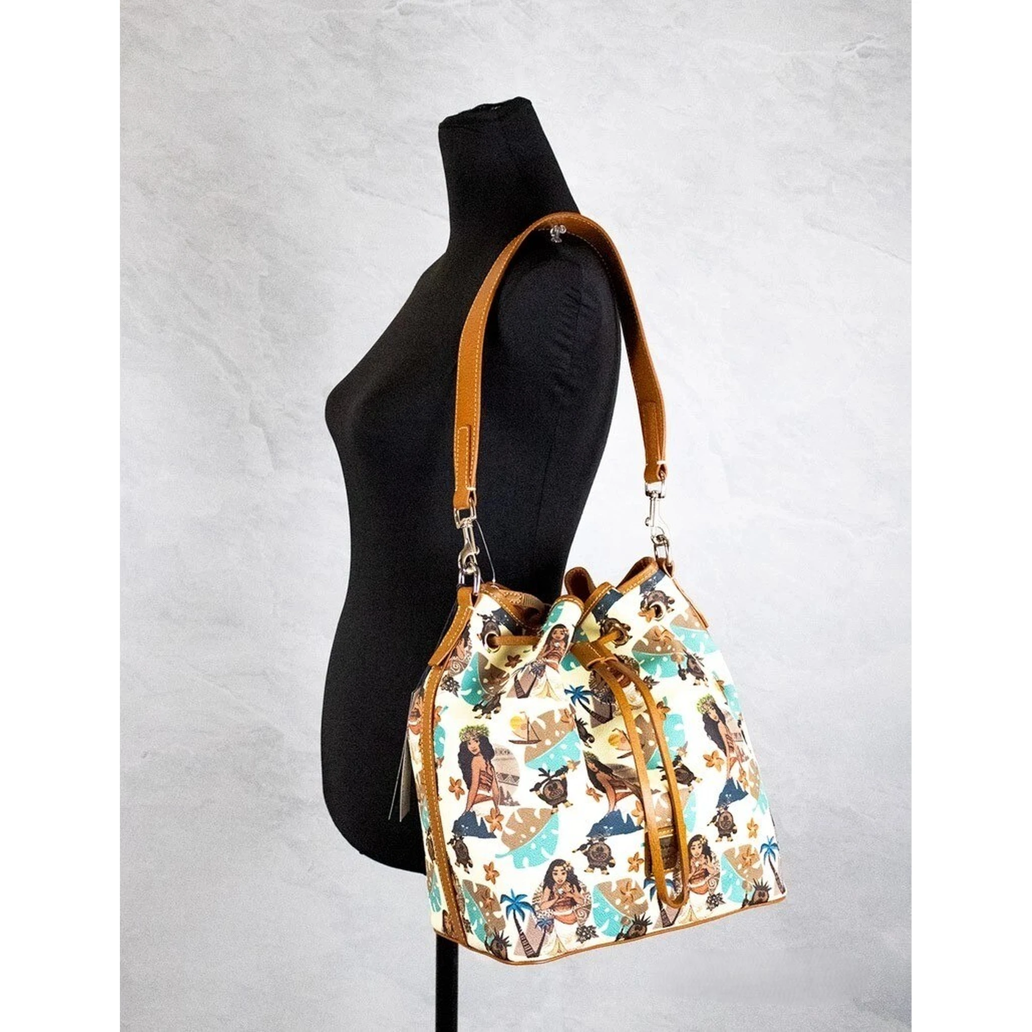 Dooney & Bourke Disney Medium Moana Coated Cotton Bucket Crossbody Bag Purse
