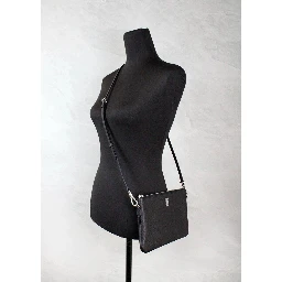 Burberry Peyton Monogram Black Leather Pouch Crossbody Bag Purse