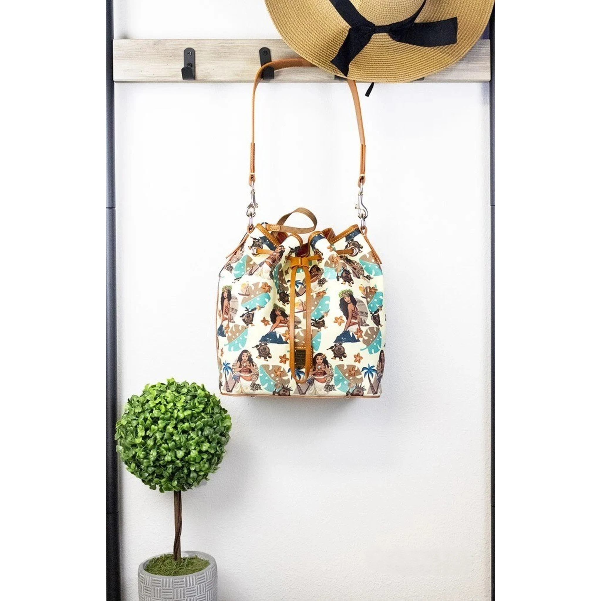 Dooney & Bourke Disney Medium Moana Coated Cotton Bucket Crossbody Bag Purse