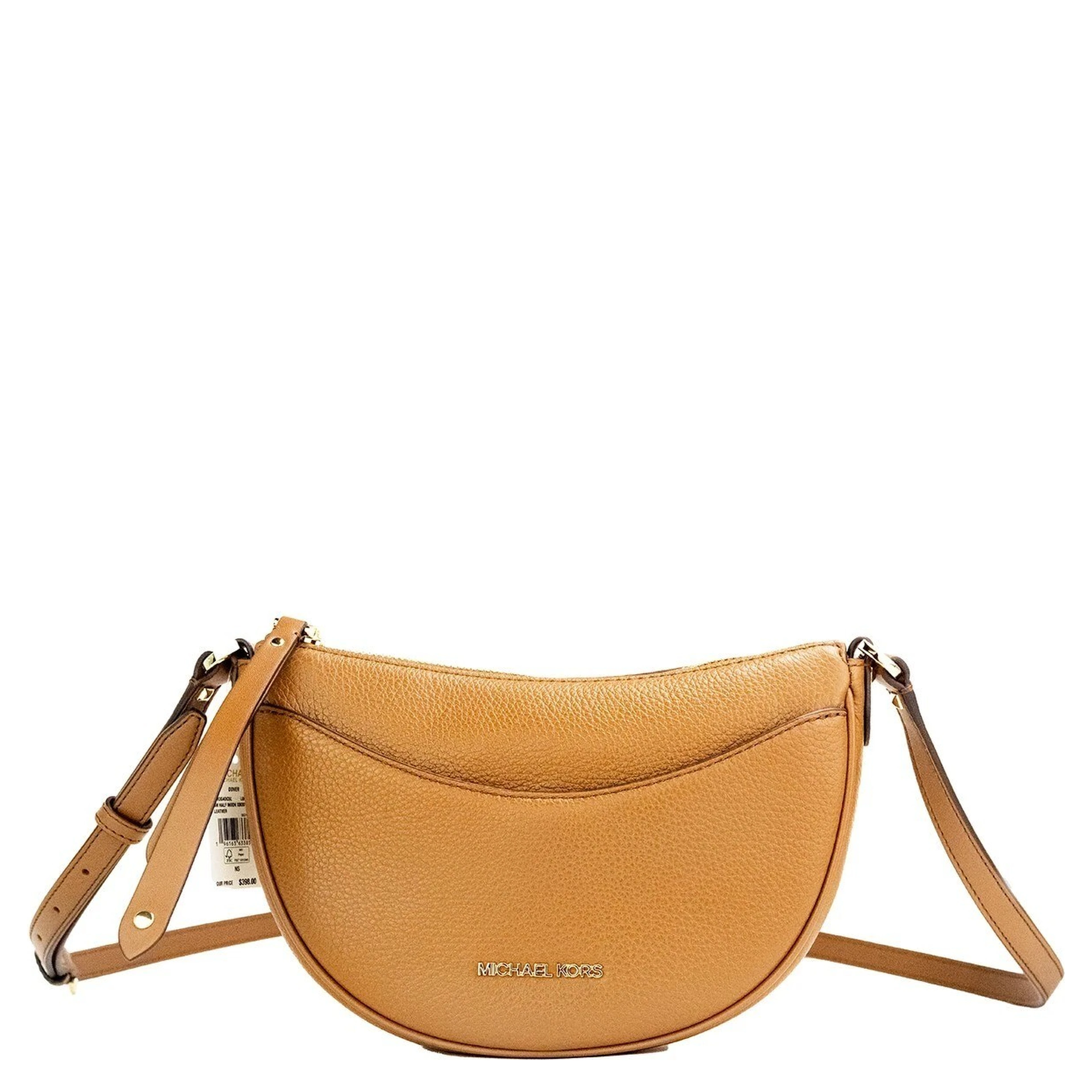 Michael Kors Dover Small Luggage Pebbled Leather Half Moon Crossbody Bag Purse