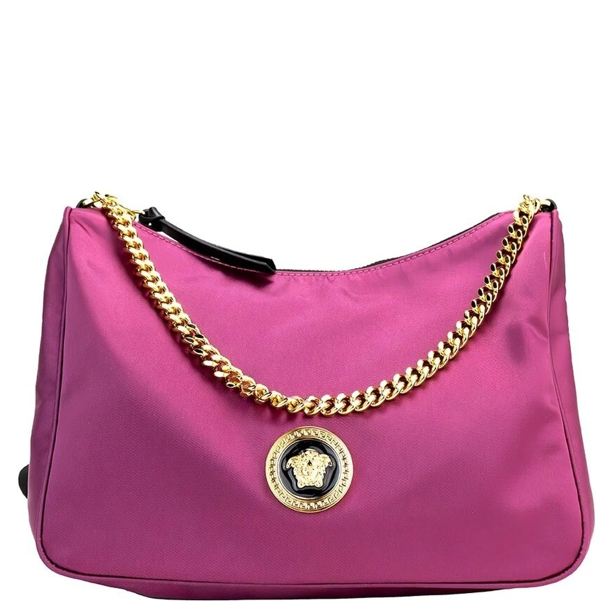 Versace Small Dahlia Nylon Fabric Medusa Pendant Crossbody Shoulder Purse Bag