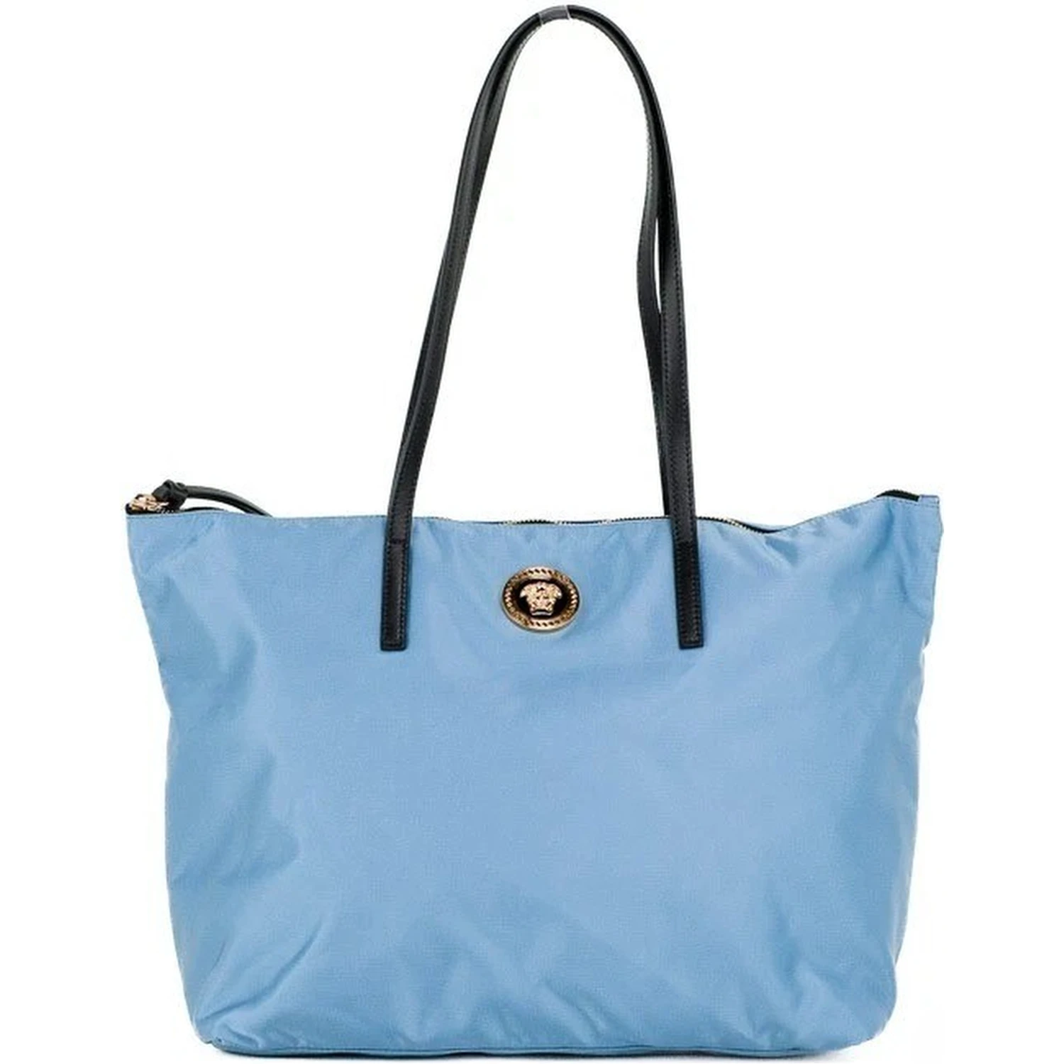 Versace Portuna Medusa Medium Cornflower Blue Nylon Leather Tote Bag Purse