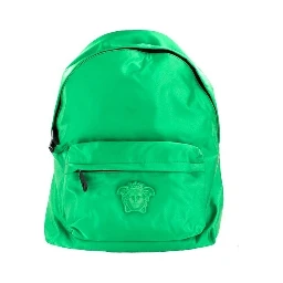 Versace Large Bright Green Nylon Fabric Medusa Shoulder Backpack Bookbag