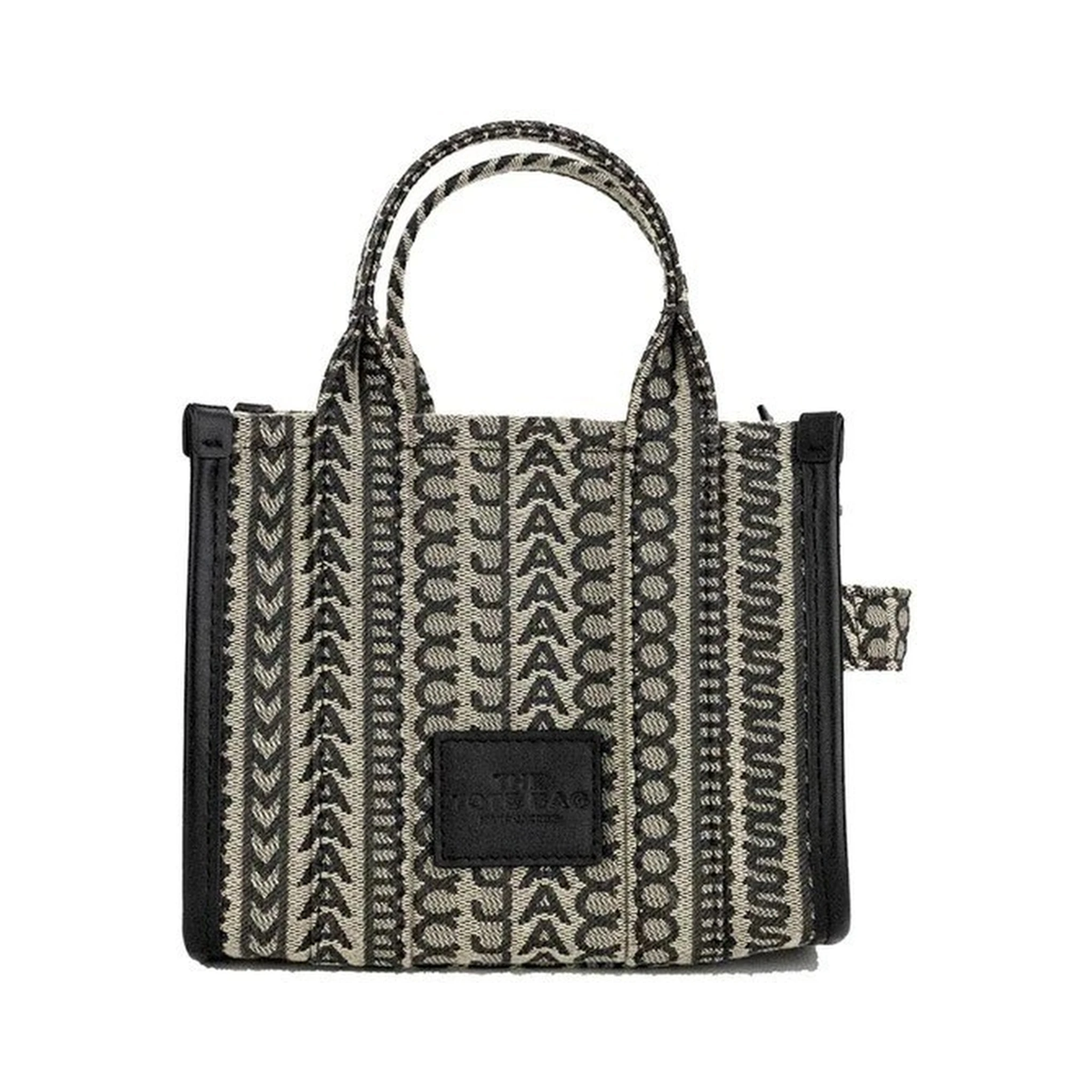 Marc Jacobs The Monogram Beige Mini Tote Woven Jacquard Canvas Crossbody Handbag