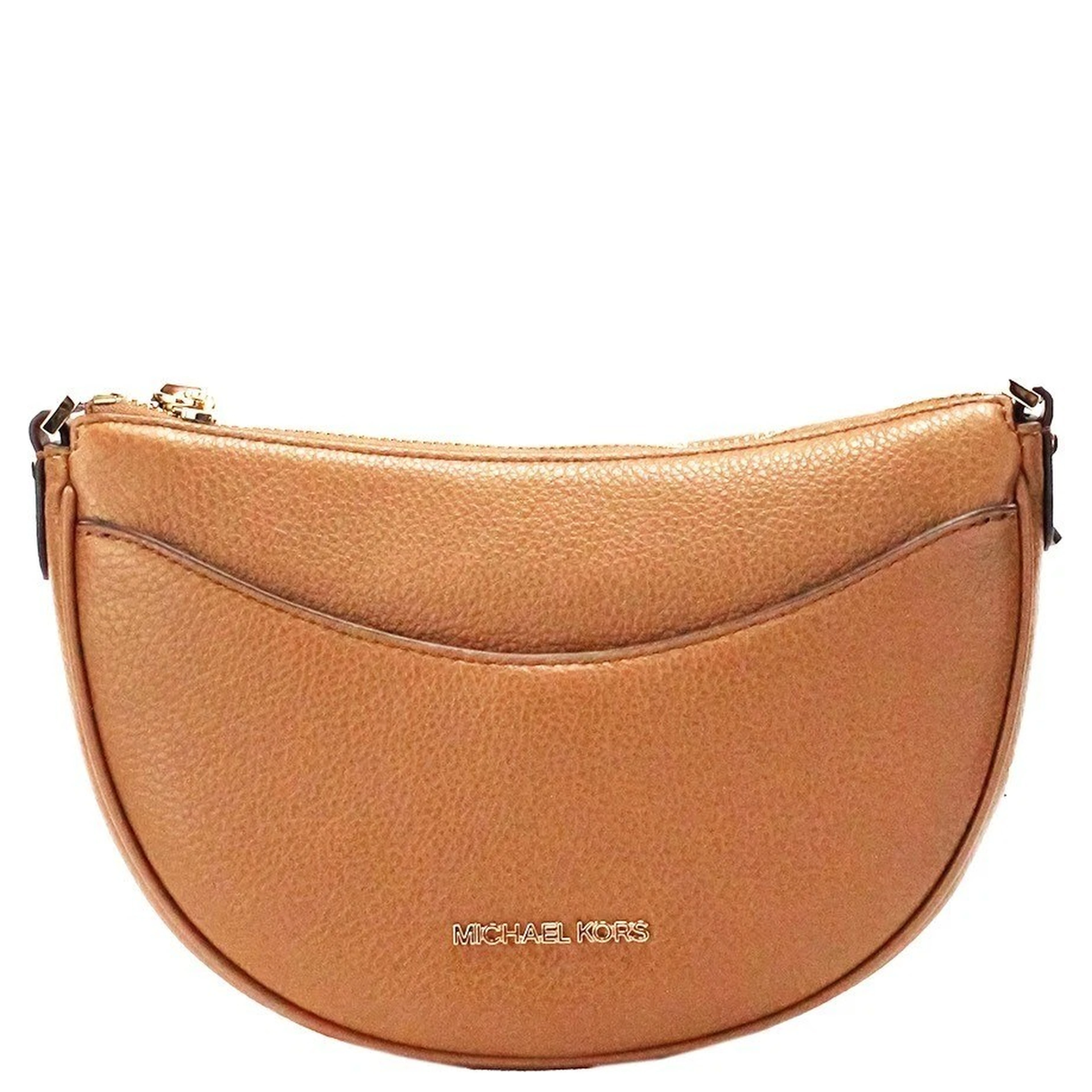 Michael Kors Dover Small Luggage Pebbled Leather Half Moon Crossbody Bag Purse