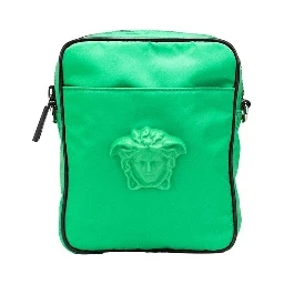 Versace Small Bright Green Nylon Fabric Medusa Crossbody Messenger Bag Purse