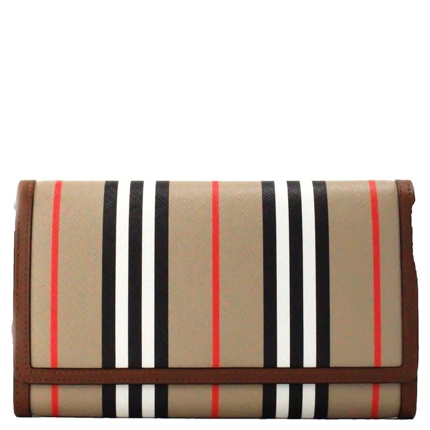 Burberry Hannah Icon Stripe Archive Tan E-Canvas Leather Wallet Crossbody Bag